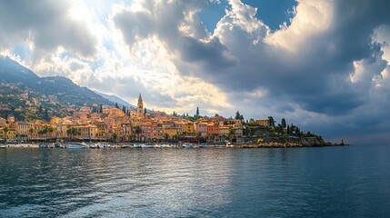 Naklejka premium Panorama of old town Menton, France