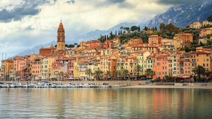 Fototapeta premium Panorama of old town Menton, France