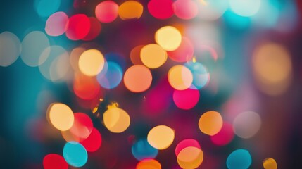Fototapeta premium Colorful holiday decorations illuminate a blurred background of a Christmas tree in a cozy indoor setting during the festive season
