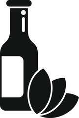 Simple vector icon of a bottle of essential oil with stylized citrus fruit slices