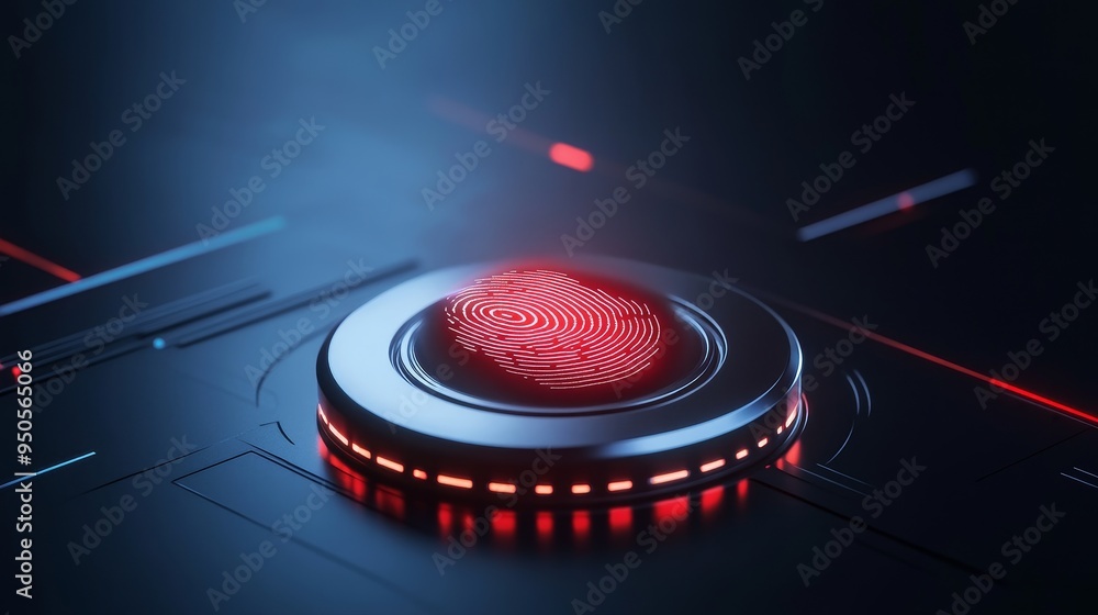 Poster a close-up shot of a digital fingerprint sensor, symbolizing security, authentication, technology, a
