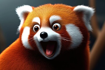 Obraz premium A playful red panda expressing surprise in a vibrant forest setting during the golden hour of late afternoon