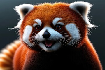 Obraz premium A playful red panda with expressive eyes and soft fur captured in vibrant detail against a muted background, highlighting its charming personality in a nature-inspired setting