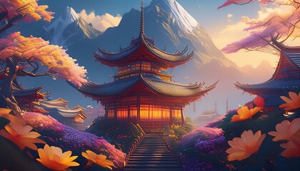 Obraz premium buddhist temple at night