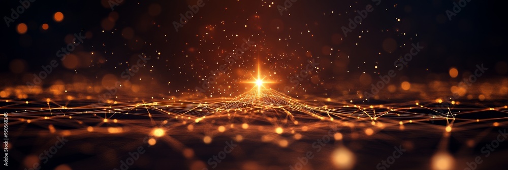 Poster a digital abstract background featuring a network of glowing lines and dots with a bright star at it