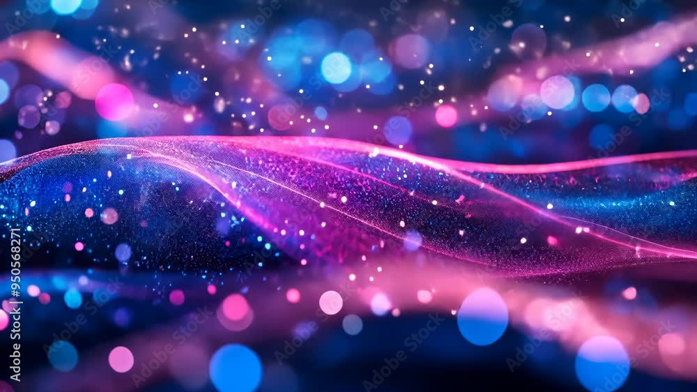 Poster captivating abstract waves of purple and blue shimmer in a tranquil setting at night with sparkling 