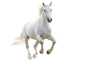 White stallion run gallop isolated on transparent background. Arabian horse