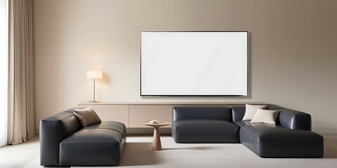 Stylish Modern Bedroom with Large Wall-Mounted TV Screen, Minimalist Decor, and Cozy Ambiance - Perfect for Interior Design, Home Decor, and Technology Integration Concepts