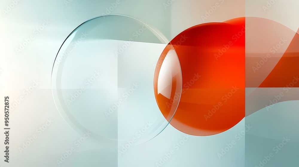 Poster a modern and abstract background design featuring a translucent blue sphere overlapping a solid oran