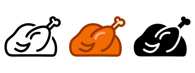 Turkey icon set. Grilled chicken symbol. Roasted chicken meat sign.