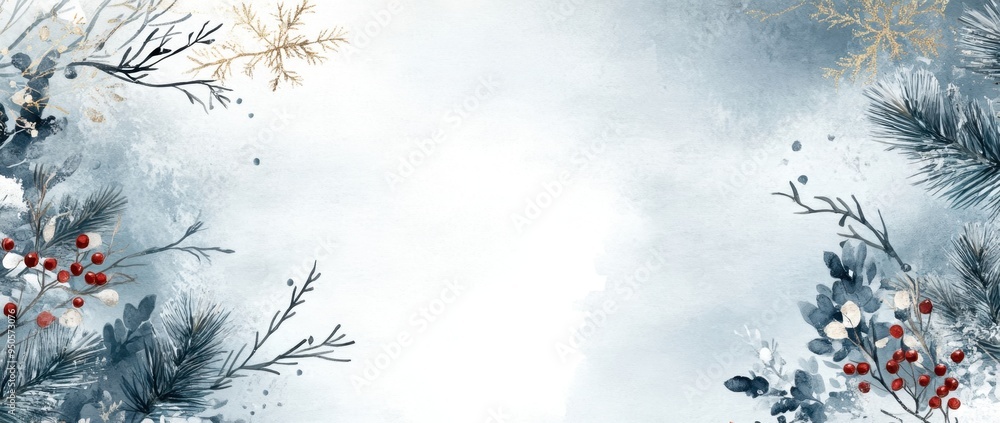 Poster winter watercolor background presentation design with text space for display, winter branches and be