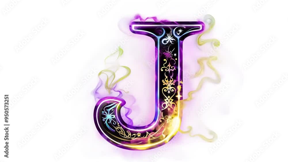 Poster magical letter j with colorful swirls and decorative patterns generative ai