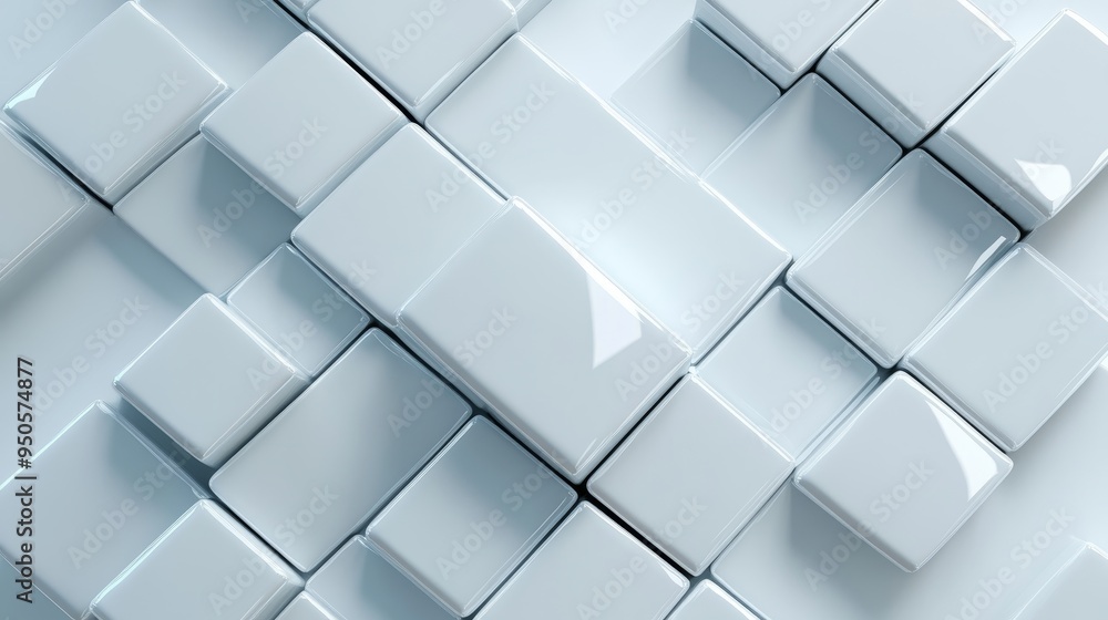 Poster a seamless pattern of white rhombus shapes arranged in a 3d perspective, creating an abstract and mo