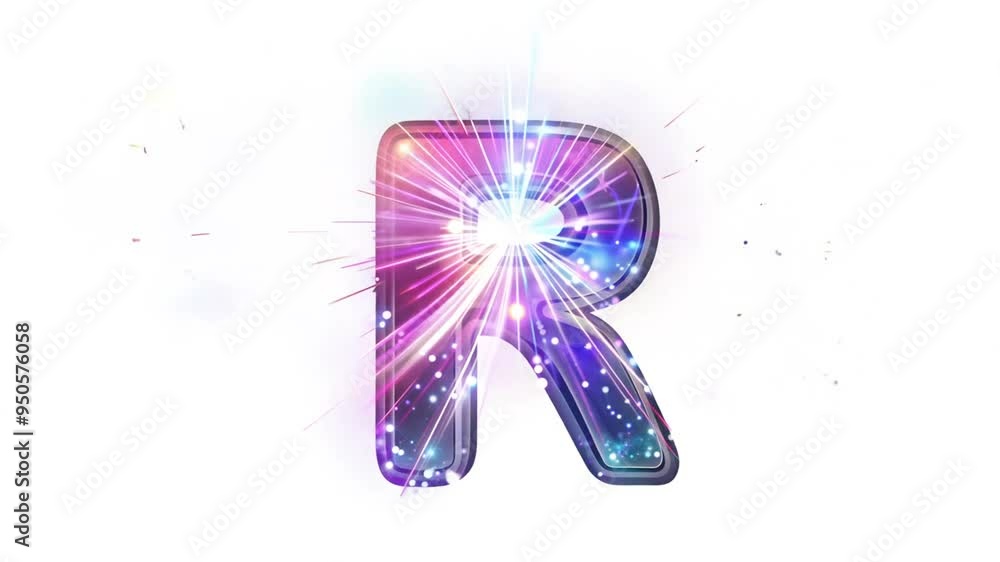 Poster magical letter r shimmering with sparkles and vibrant colors generative ai