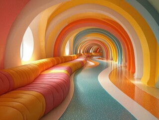 colourful 70s style interior design, generative ai
