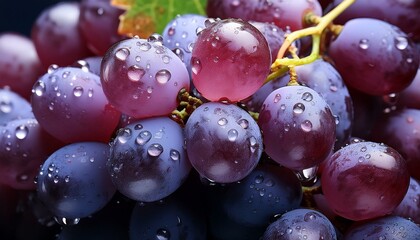 close-up of grapes with water drops, highlighting the texture and juiciness of the fruit