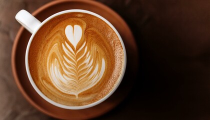 Close-up of creamy foam with a latte art design, empty space