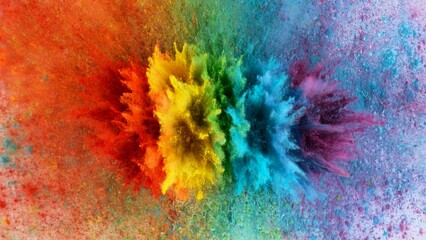 Colored powder explosion on white background . Freeze motion.