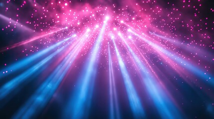 Fototapeta premium Cluster of stage lights creating a starburst effect, neon pink and blue, energetic and dynamic ,