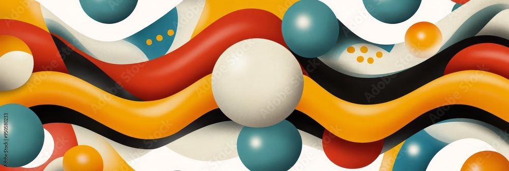 Poster a vibrant abstract pattern featuring a dynamic composition of wavy lines in red, yellow, black, and 