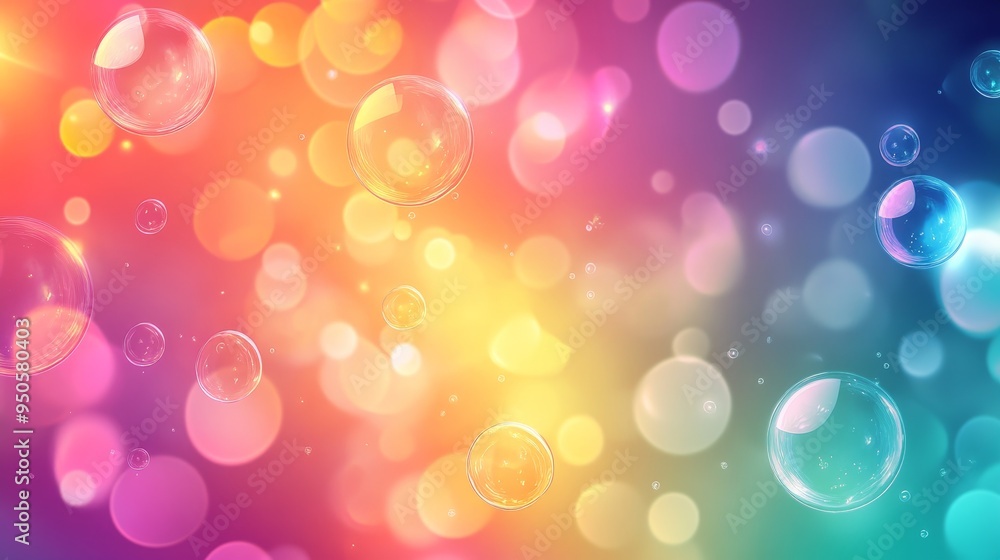 Poster a vibrant and abstract background featuring colorful bubbles floating in a dreamy, blurred gradient 