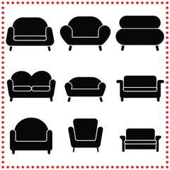 Classic Couch Silhouettes   Vector Icons for Modern and Traditional Interior Design