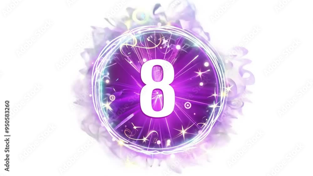 Poster magical with a glowing number eight in a vibrant background generative ai
