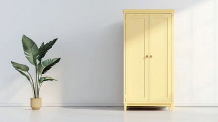 Single vector of a minimalist wardrobe in pastel yellow, realistic depiction.