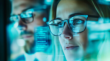 Two IT professionals engaged in an expert discussion, sharing insights and ideas in a modern tech-driven office environment