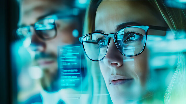 Two IT professionals engaged in an expert discussion, sharing insights and ideas in a modern tech-driven office environment