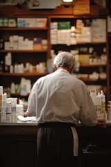 Senior Pharmacist Organizing Medications in a Pharmacy