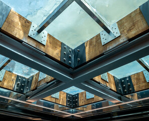 Metal pool structure seen from underwater