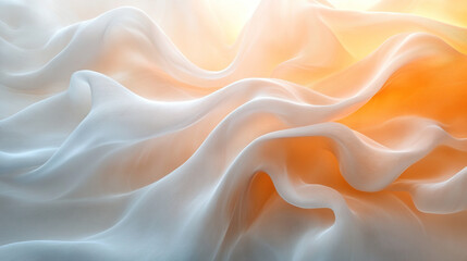 Fototapeta premium Abstract background of soft white fabric with flowing waves illuminated by warm light.
