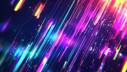 Obraz premium Artistic depiction of dynamic neon light streaks in vivid colors on a dark background, showcasing a futuristic and high-energy visual style.
