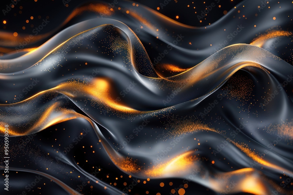 Aufkleber beautiful abstract waves blend black and gold, creating a dynamic visual effect against darkness