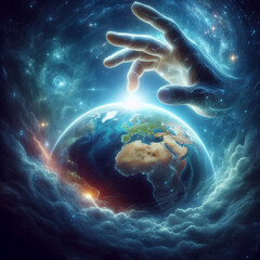 Futuristic image of a hand in space.
