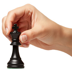 Hand holding a chess piece, playing chess, isolated transparent png