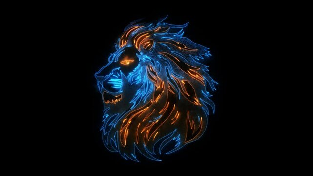 Lion Head Animated Neon Logo with Reveal Effect - Overlay Graphic Element
