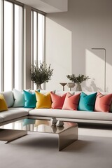 Spacious Modern Living Room with Elegant Wooden Staircase, Cozy White Sectional Sofa, and Warm Natural Lighting - Perfect for Interior Design Inspiration and Home Decor Ideas