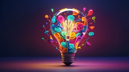 "A whimsical and colorful illustration of a light bulb with a mind of its own, brought to life by our AI platform's unique and diverse rendering capabilities."
