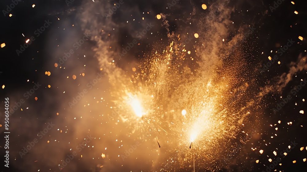 Poster a sparkling firework bursts against a dark background, creating a dazzling display of light and colo