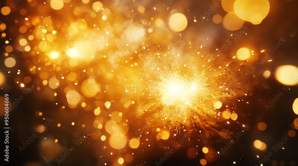 Poster a beautiful abstract background of golden sparkles and bokeh lights. perfect for adding a touch of m