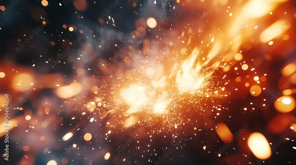 Poster a mesmerizing abstract background with a burst of light and sparks, creating a sense of energy and e