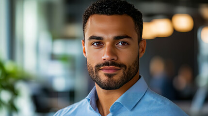 Obraz premium Portrait of a young businessman with a confident smile, representing modern business values and aspirations.