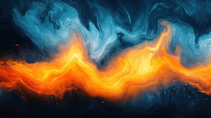 Fototapeta premium Abstract background with vibrant orange and blue swirls, resembling fire and water.