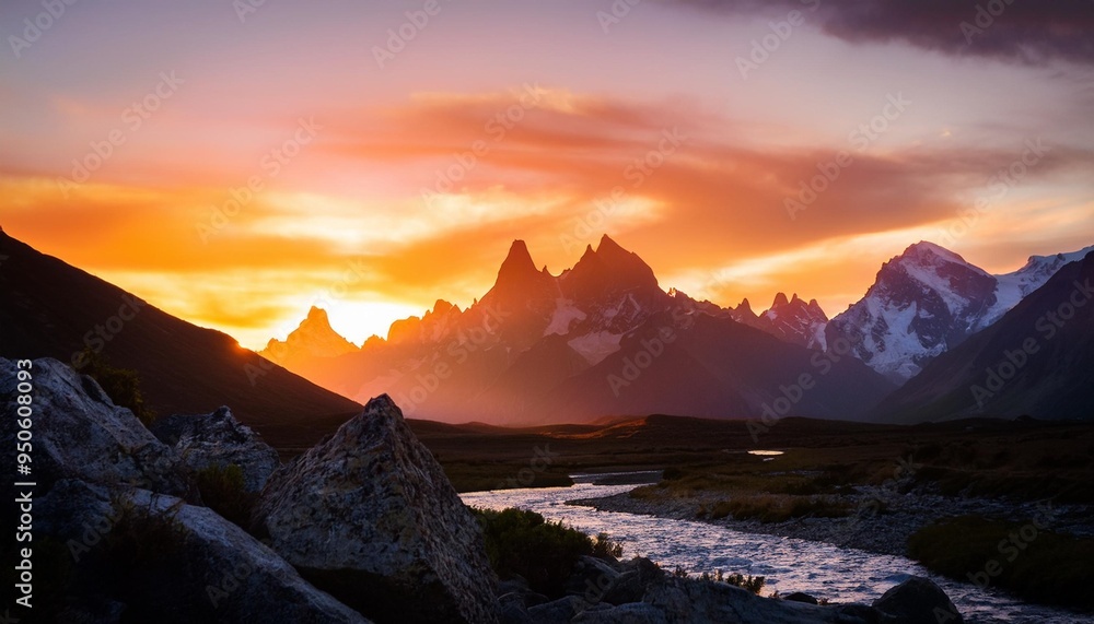 Wall mural sunset in the mountains