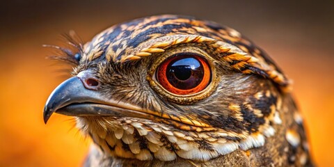 A Sharp Close-Up Of An Exotic Nightjar Bird With Its Head Turned Towards The Camera, Showing Its Orange Eyes And Beautiful Plumage.
