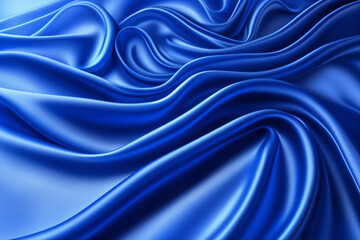 Fototapeta premium A close-up view of blue satin fabric, with its smooth and shiny texture captured in detail.