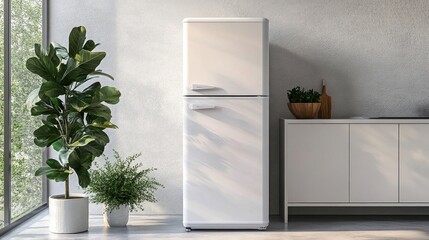 White Refrigerator in Minimalist Kitchen