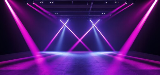 stage with pink and purple lights, dark background